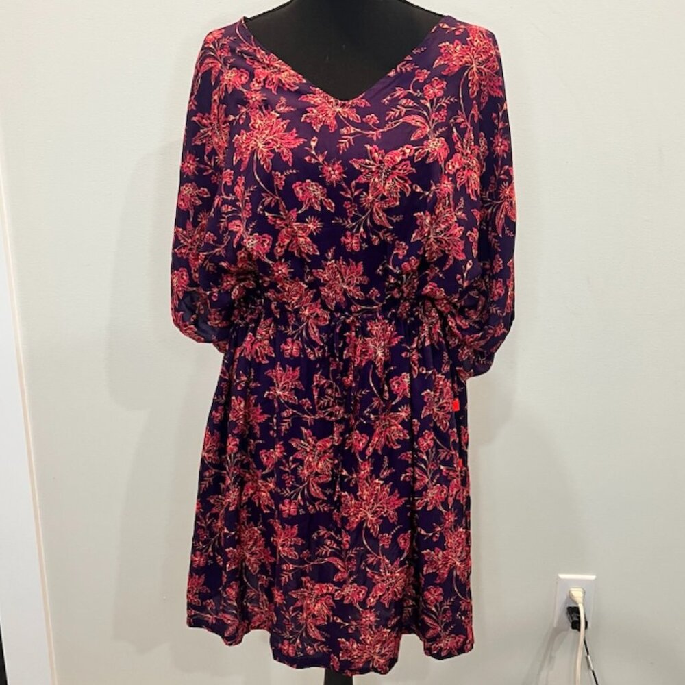 Land's End Cinch Waist Floral Dress‎ Size XS / S Pink Purple Lightweight NWT